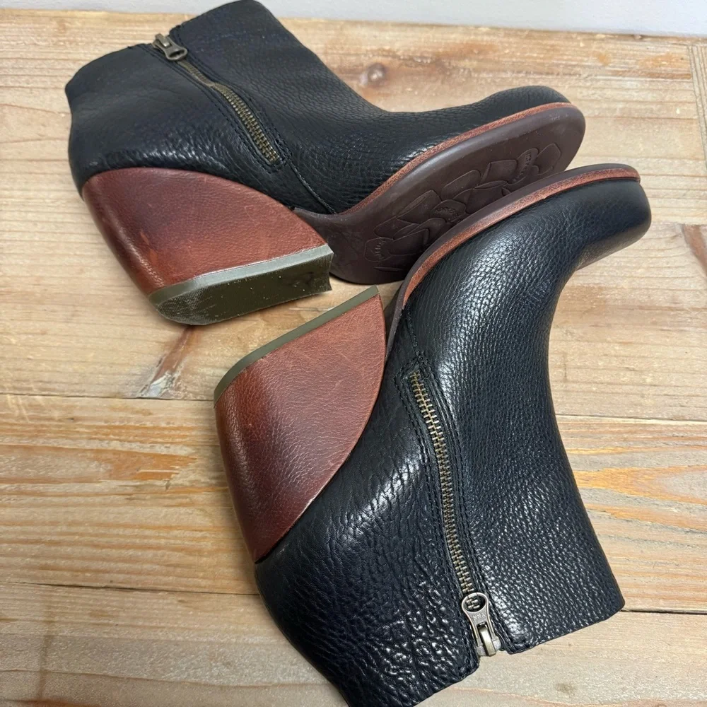Kor-Ease Natalya Burnished Black‎ Leather Demi Wedge Boot Size 9.5